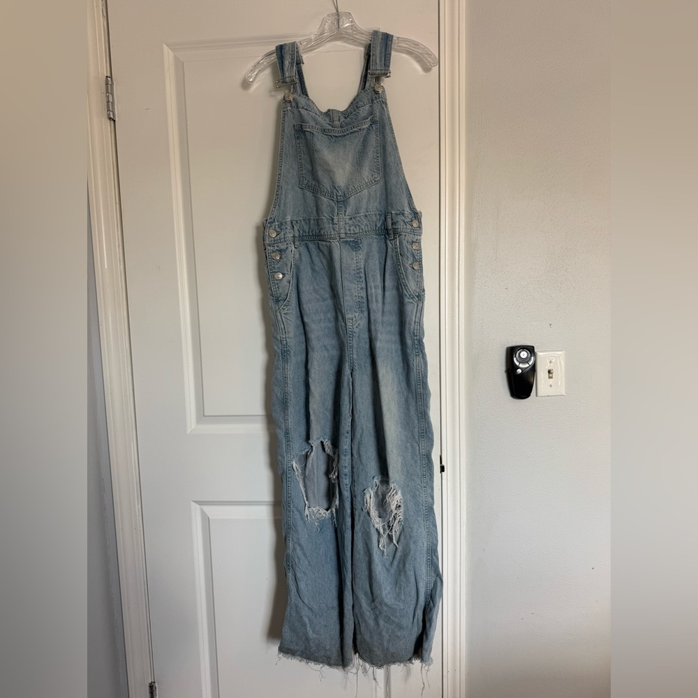 Free People Denim Wide Leg Overalls Women's Size Small